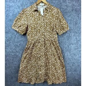 Sweet Salt Shirt Dress Women XL Brown White Ditsy Floral Peasant Cottage Country